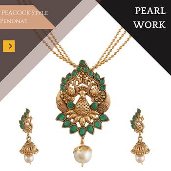 Mansiyaorange matte gold green  peacock theme pendant chain jewellery 3