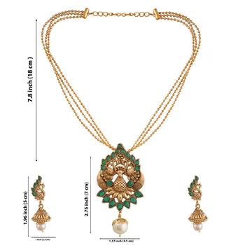 Mansiyaorange matte gold green  peacock theme pendant chain jewellery 5