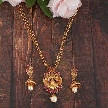 Mansiyaorange matte gold red  peacock theme pendant chain jewellery 1