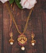 Mansiyaorange matte gold red  peacock theme pendant chain jewellery