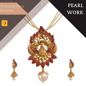 Mansiyaorange matte gold red  peacock theme pendant chain jewellery 3