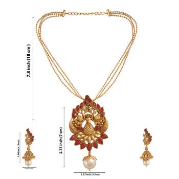 Mansiyaorange matte gold red  peacock theme pendant chain jewellery 5