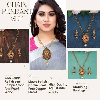 Mansiyaorange matte gold multi   peacock theme pendant chain jewellery  set for women 2