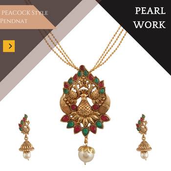 Mansiyaorange matte gold multi   peacock theme pendant chain jewellery  set for women 3