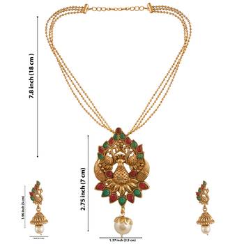 Mansiyaorange matte gold multi   peacock theme pendant chain jewellery  set for women 4