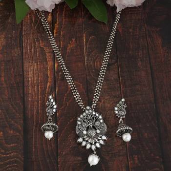 Mansiyaorange oxidized silver  peacock theme pendant chain jewellery  set for women 1