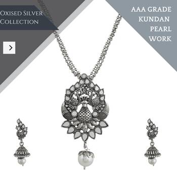 Mansiyaorange oxidized silver  peacock theme pendant chain jewellery  set for women 3