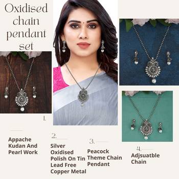 Mansiyaorange oxidized silver  peacock theme pendant chain jewellery  set 2