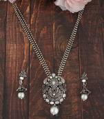 Mansiyaorange oxidized silver  peacock theme pendant chain jewellery  set for women