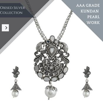 Mansiyaorange oxidized silver  peacock theme pendant chain jewellery  set for women 3