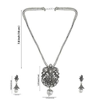 Mansiyaorange oxidized silver  peacock theme pendant chain jewellery  set for women 5