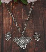 Mansiyaorange oxidized silver floral theme pendant chain jewellery  set for women