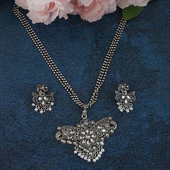 Mansiyaorange oxidized silver floral theme pendant chain jewellery  set for women 4