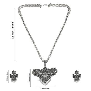 Mansiyaorange oxidized silver floral theme pendant chain jewellery  set for women 5