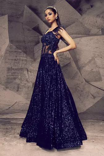 The shimmering blue gown