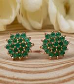 Green Floral Studed Earrings with American Diamonds