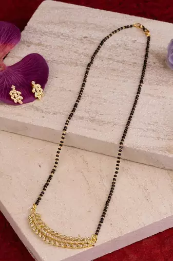 Minimal Gold Tone Mangalsutra with Earrings