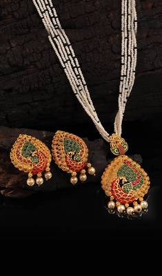 Multicolor Gold Plated Stone Studded  Necklace Set 1