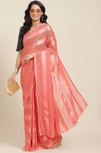 Riva enterprise women's designer silk blend  satin and zari strips saree