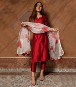 Maroon phool taffeta suit set