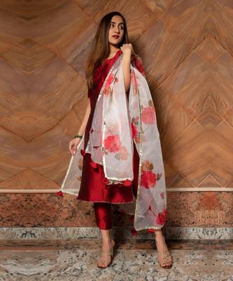 Maroon phool taffeta suit set 2