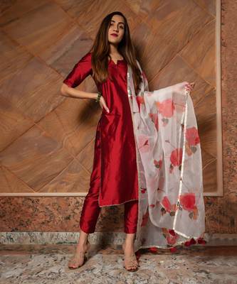 Maroon phool taffeta suit set 3