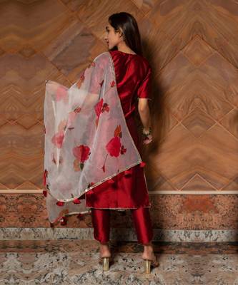 Maroon phool taffeta suit set 4