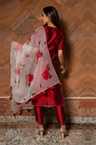 Maroon phool taffeta suit set
