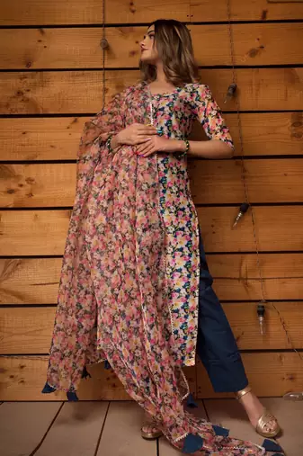 Multicolor mogra modal cotton suit set