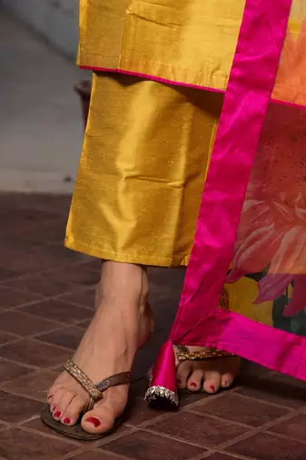 Yellow Cotton Silk Gotti Patta Kurta Set with Floral Dupatta