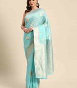 Silk Land  Blue   Woven Design Cotton Blend Saree 
