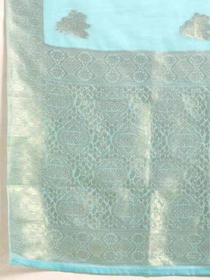 Silk Land  Blue   Woven Design Cotton Blend Saree  4