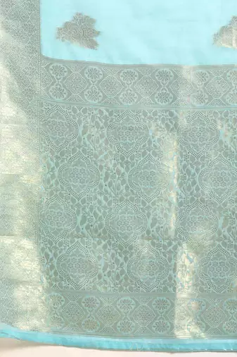 Silk Land  Blue   Woven Design Cotton Blend Saree 