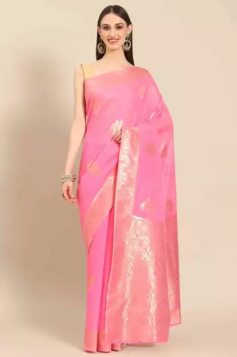 Silk Land  Pink   Woven Design Cotton Blend Saree 