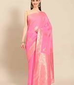Silk Land  Pink   Woven Design Cotton Blend Saree 