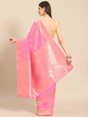 Silk Land  Pink   Woven Design Cotton Blend Saree  2