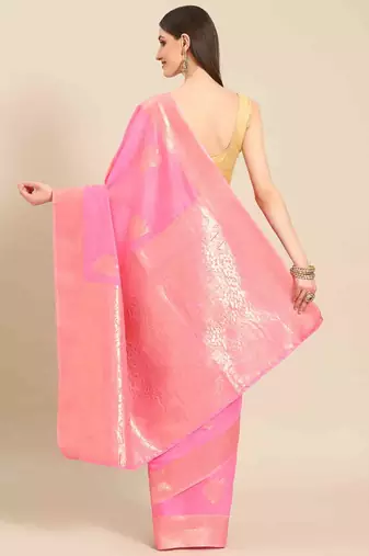 Silk Land  Pink   Woven Design Cotton Blend Saree 