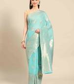 Silk Land  Blue   Woven Design Cotton Blend Saree 