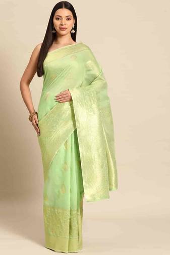 Silk Land  Green   Woven Design Cotton Blend Saree 