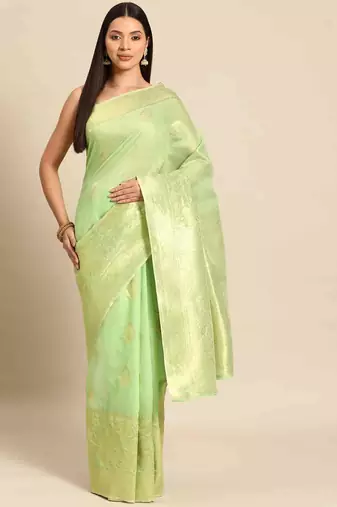 Silk Land  Green   Woven Design Cotton Blend Saree 