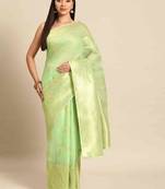 Silk Land  Green   Woven Design Cotton Blend Saree 