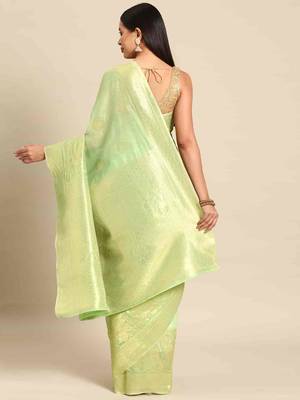 Silk Land  Green   Woven Design Cotton Blend Saree  2