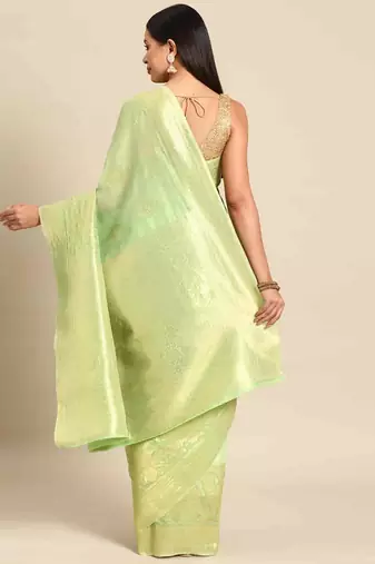 Silk Land  Green   Woven Design Cotton Blend Saree 