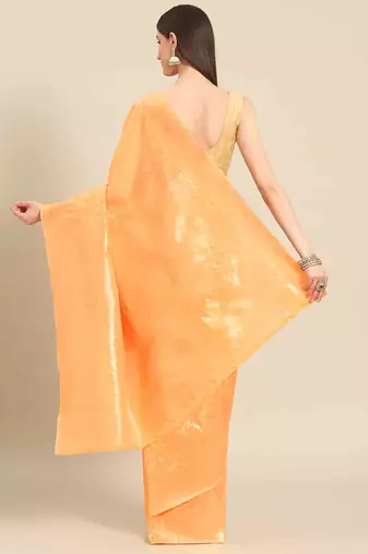Silk Land  Orange   Woven Design Cotton Blend Saree 