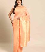 Silk Land  Peach   Woven Design Cotton Blend Saree 