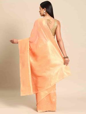 Silk Land  Peach   Woven Design Cotton Blend Saree  2