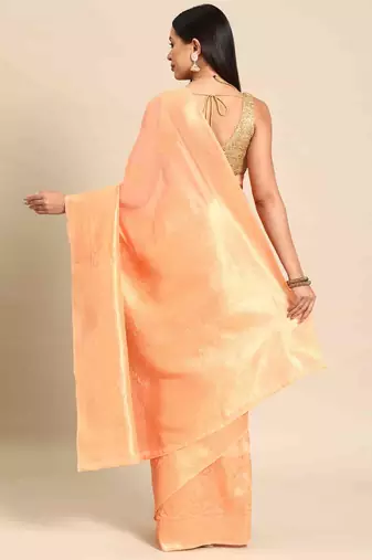 Silk Land  Peach   Woven Design Cotton Blend Saree 