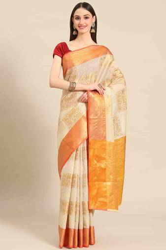 Silk Land  Beige   Embellished Jute Silk Blend Saree 