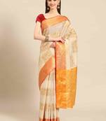 Silk Land  Beige   Embellished Jute Silk Blend Saree 