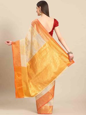 Silk Land  Beige   Embellished Jute Silk Blend Saree  2